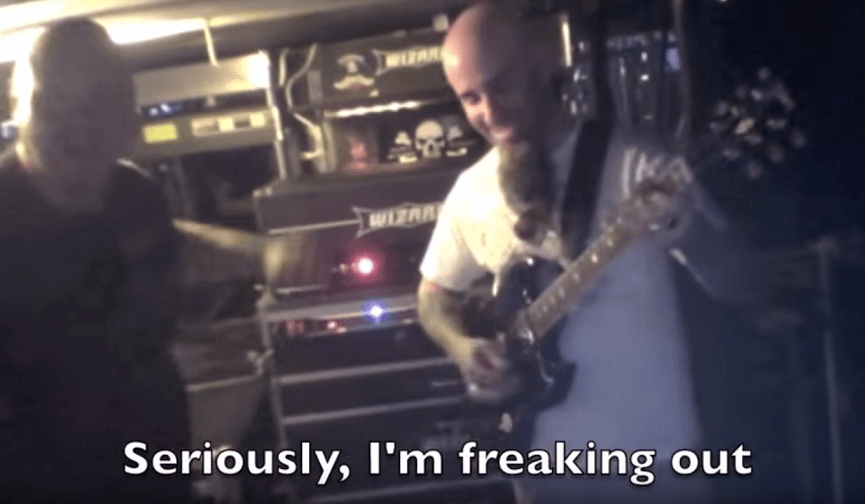 Back In Time Scott Ian gets excited like a kid playing Angus Young guitar