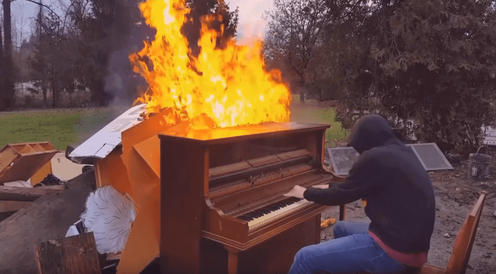 This guy played a piano on fire until it was completely destroyed