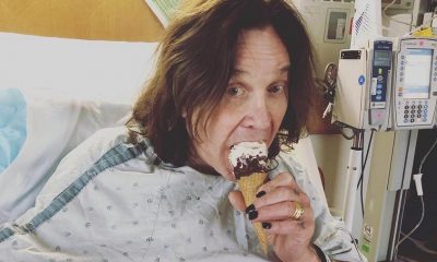 Ozzy Osbourne taking ice cream in the hospital