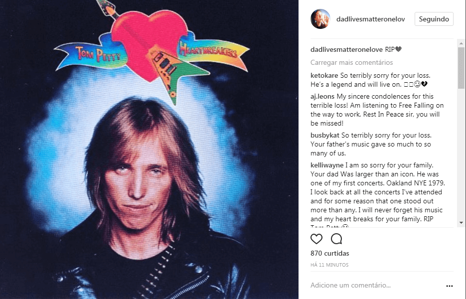 Tom Petty's daugther posts father's photo with R.I.P captionTom Petty's daugther posts father's photo with R.I.P caption