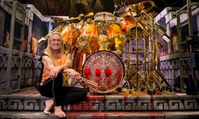 Watch Nicko McBrain playing The Trooper at a restaurant