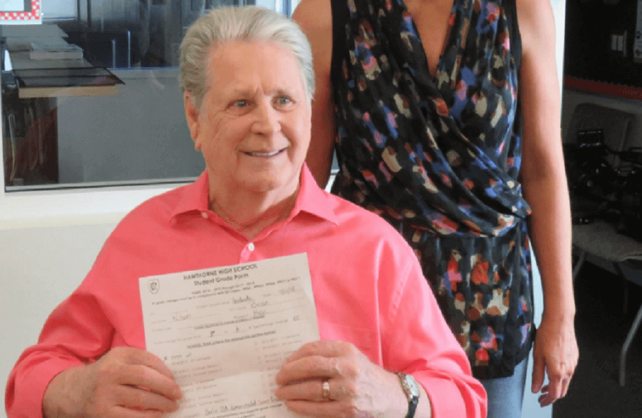 Brian Wilson kindergarten trades F in music in his school report for an A