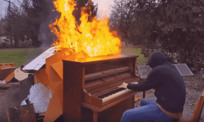 This guy played a piano on fire until it was completely destroyed