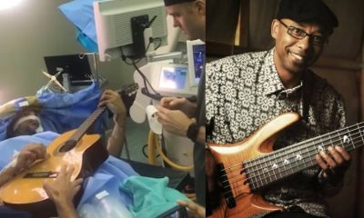 Musician plays guitar on brain surgery
