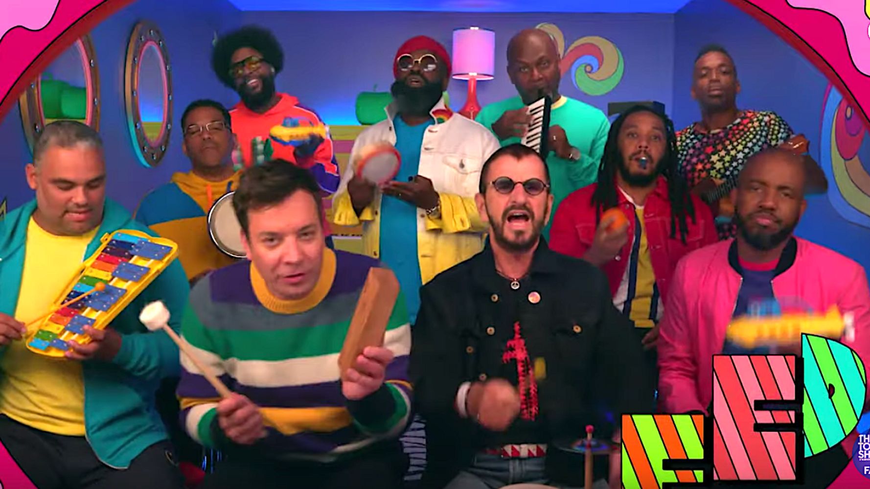 Ringo Starr plays “Yellow Submarine” with kids instruments