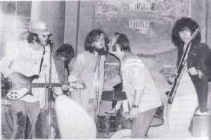 Neil Young, Jimmy Page, Stephen Stills, Graham Nash and John Bonham