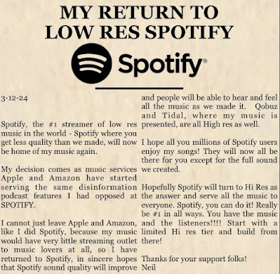 Neil Young return to Spotify text