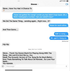 Steve Martin texting Steven Tyler