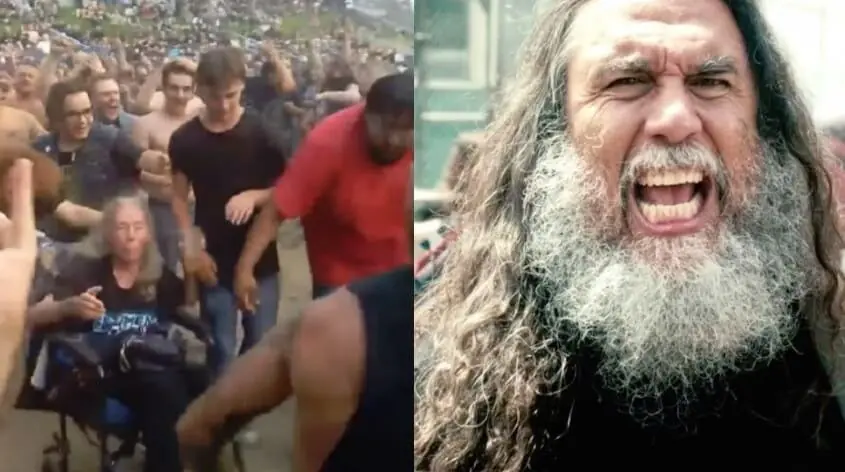 Woman in wheelchair on Slayer concert